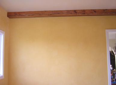Lime wash kitchen walls - three coats finished with carved ceiling beams